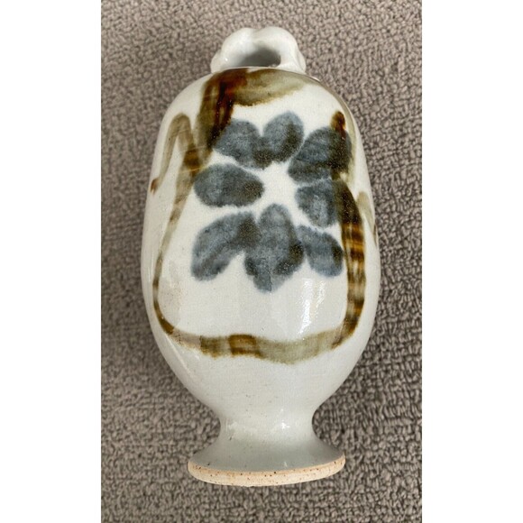 Vintage Hand Painted Pottery Hanging Vase Ornament Stone Floral Design 6" Tall - Picture 1 of 11